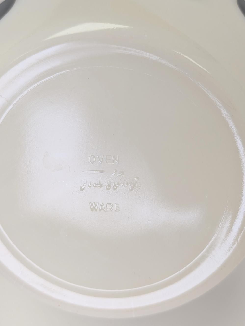 Rare 1950s 9.5" Fire King Black Polka Dot Milk Glass Mixing Bowl