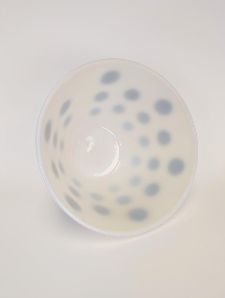 Rare 1950s 9.5" Fire King Black Polka Dot Milk Glass Mixing Bowl