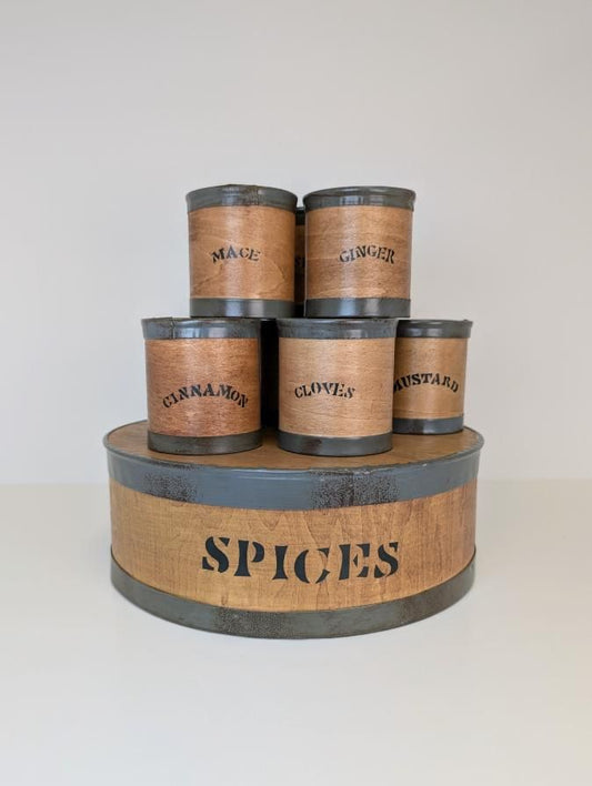 Primitive Style Spice Box Set 9-Pcs + Lids