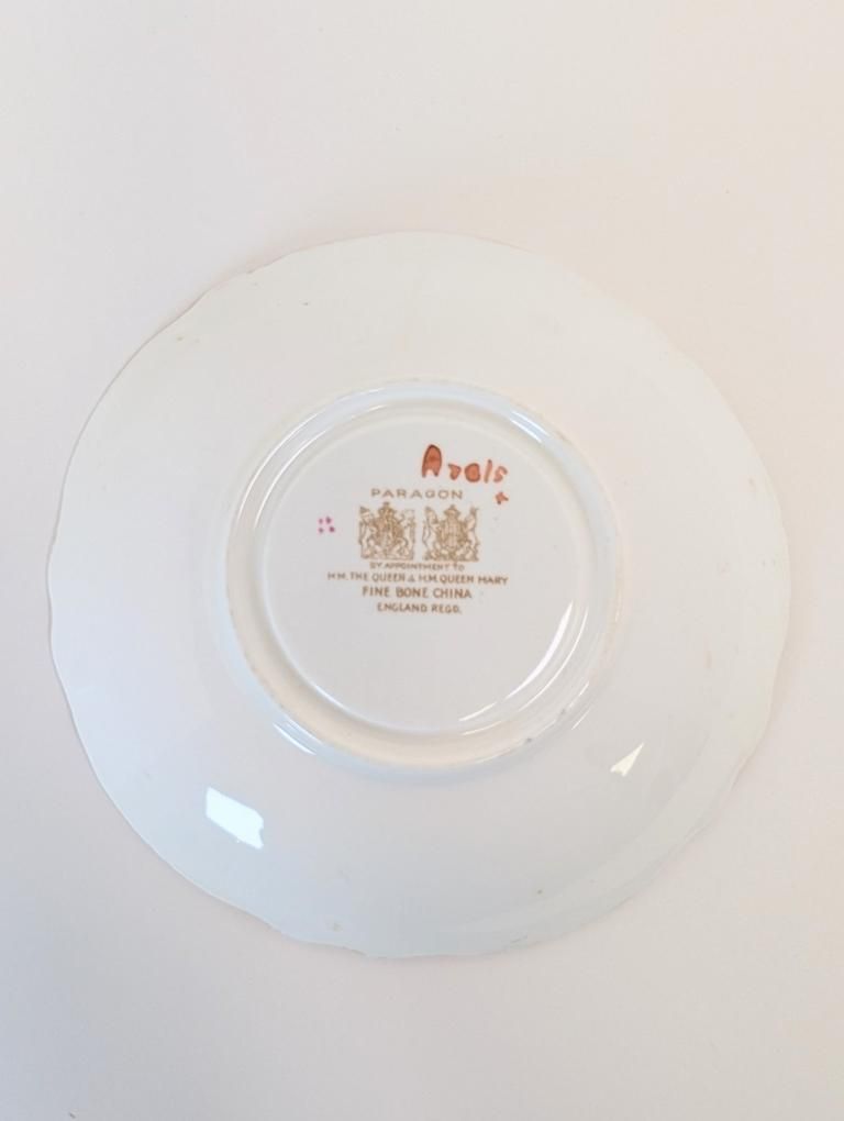 Two Rare Peachy-Pink Double Warrant Pink Cabbage Rose Paragon Tea Cups with Saucers