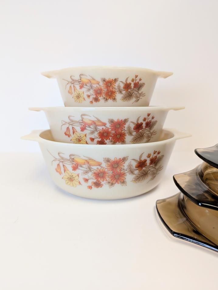 70s "Harvest Spray" PYREX Set of 3 Casserole