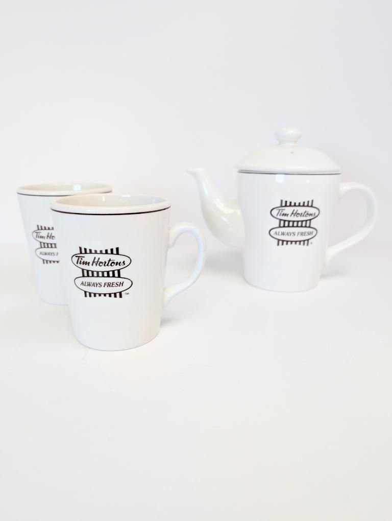 Vintage Tim Hortons Mugs x2 and 2 Cup Tea Pot