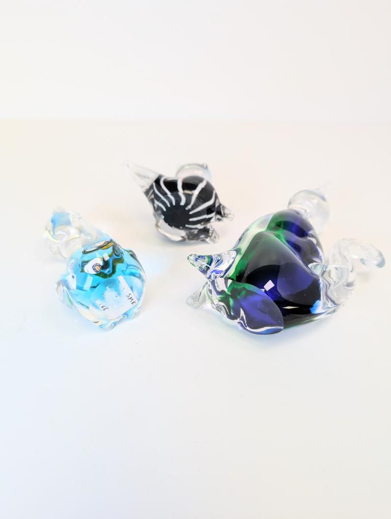 Trio of Blown Glass Cat Paperweight