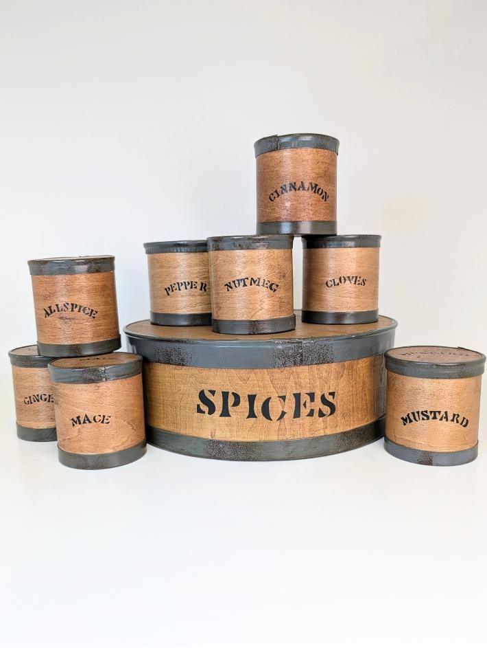 Primitive Style Spice Box Set 9-Pcs + Lids