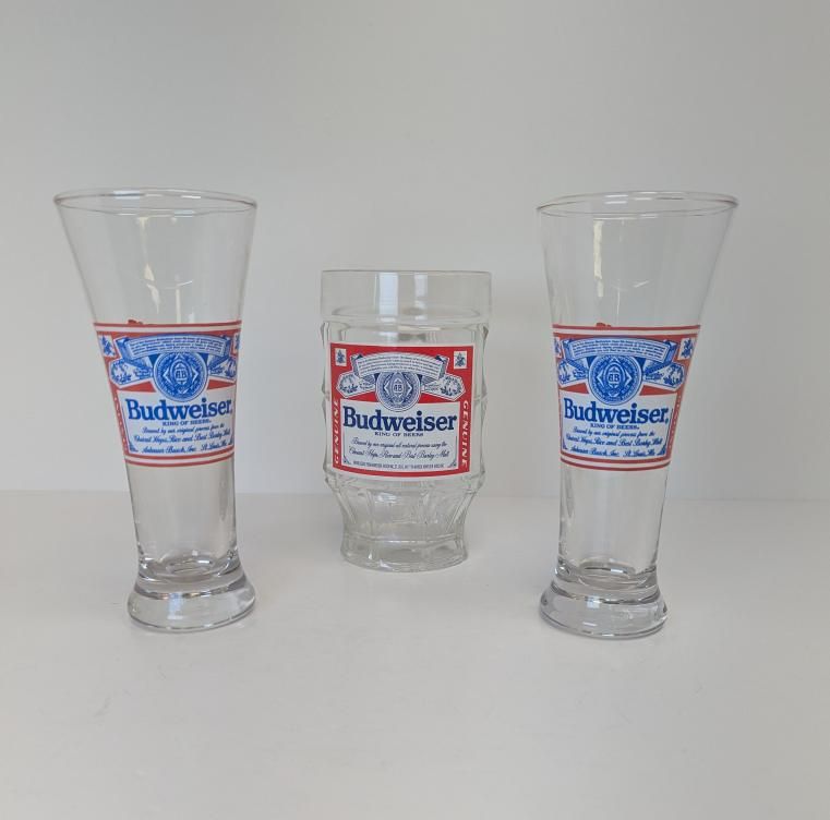 Budweiser Beer Glasses x3