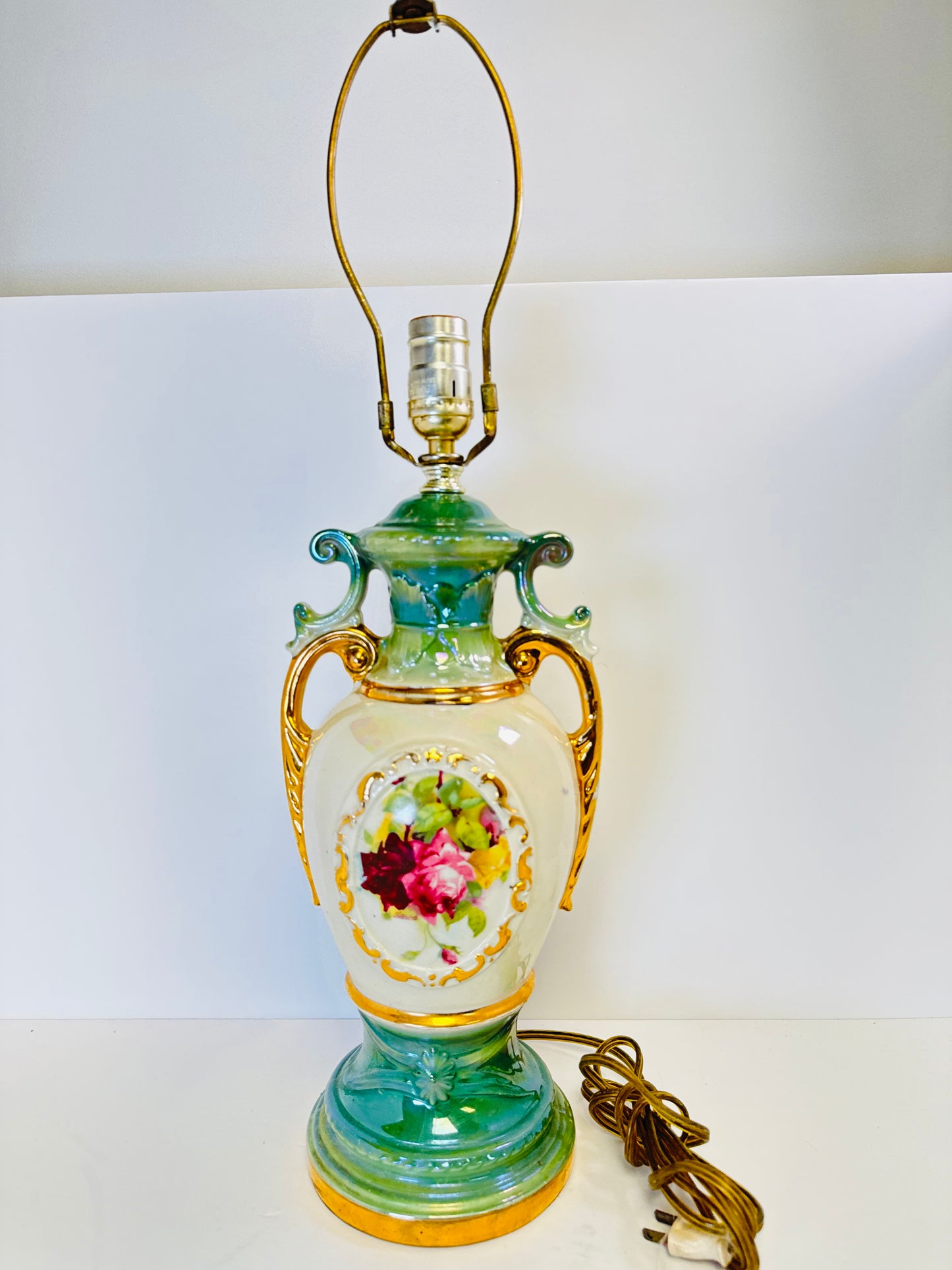 Vintage Ulrich Lamp French Victorian Art Deco Ceramic Urn Green