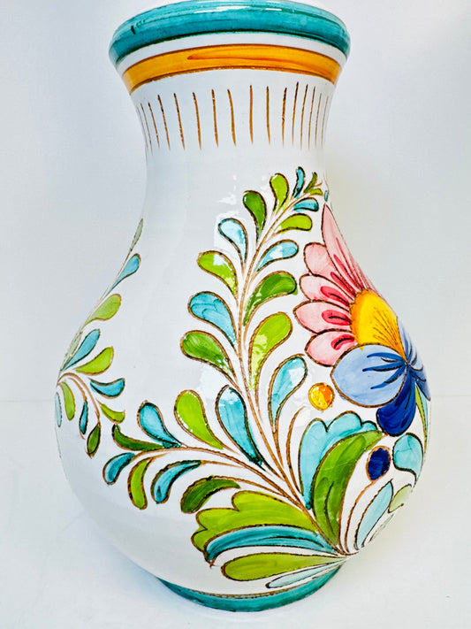 Vintage Hand Painted Floral Pottery Terra Cotta Table Lamp Boho Home Decor