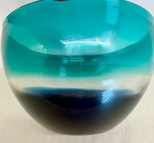 Turquoise Blue Aqua Clear Glass Bowl