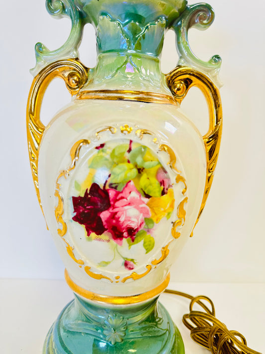 Vintage Ulrich Lamp French Victorian Art Deco Ceramic Urn Green