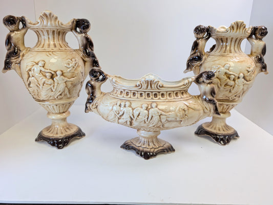 Antique compidimonte porcelain 3 piece set