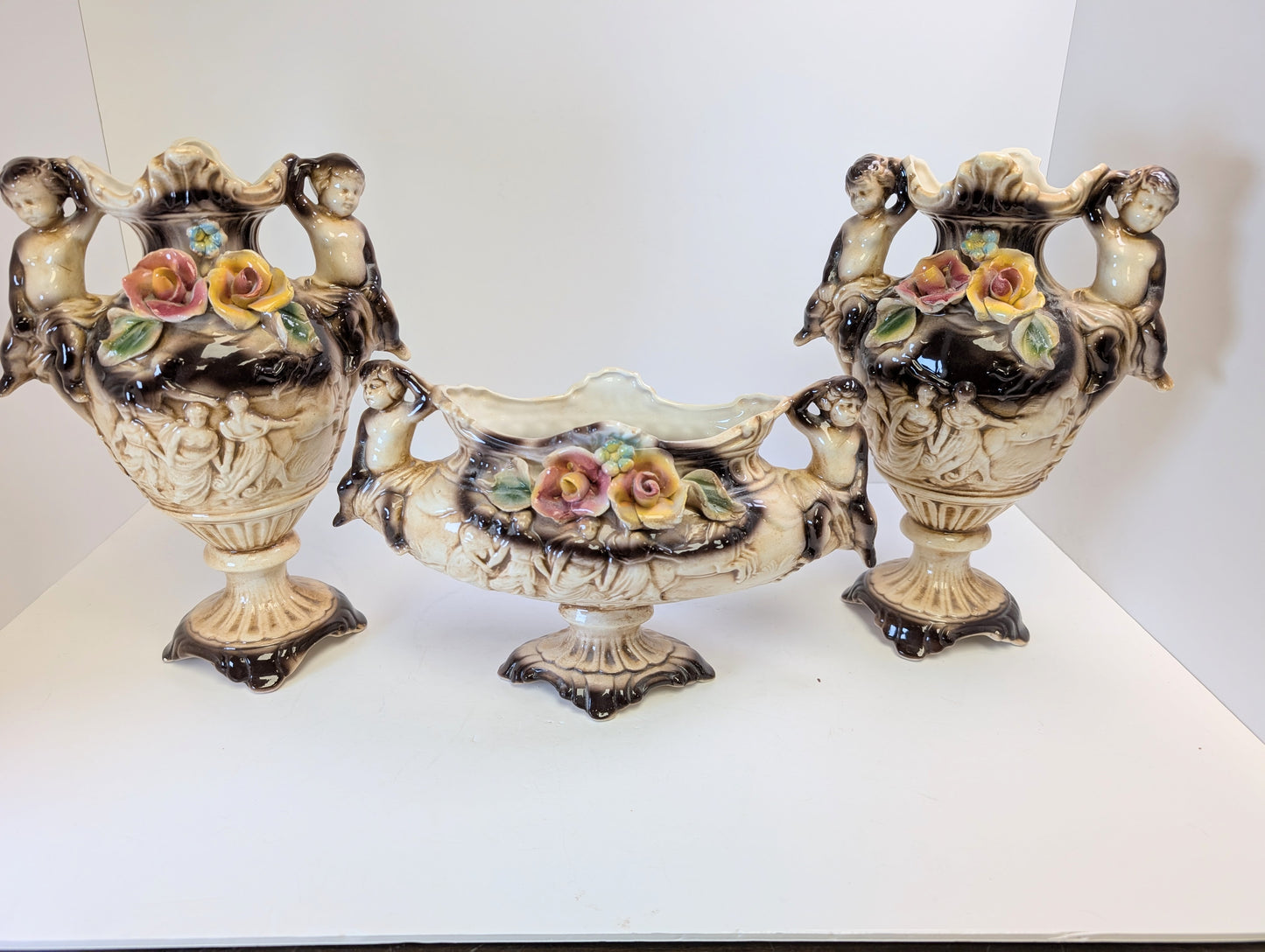Antique compidimonte porcelain 3 piece set