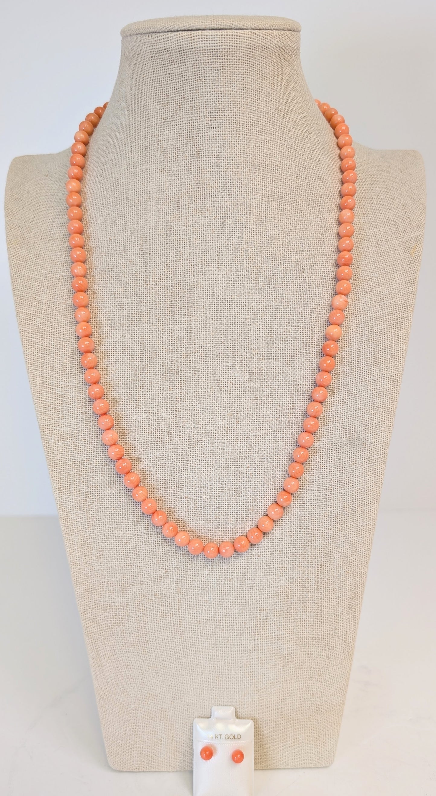14 k a pink Rose Gold Undyed Coral Necklace and Earrings Set
