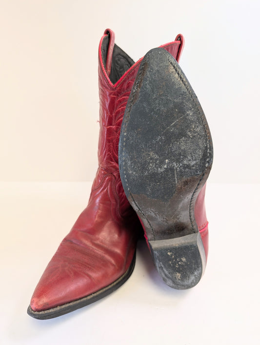 Embroidered red leather men's cowboy boots