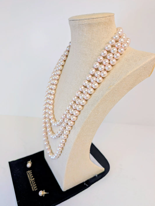 Joan Rivers Pink Glass Pearl Necklace Set Classic Collection