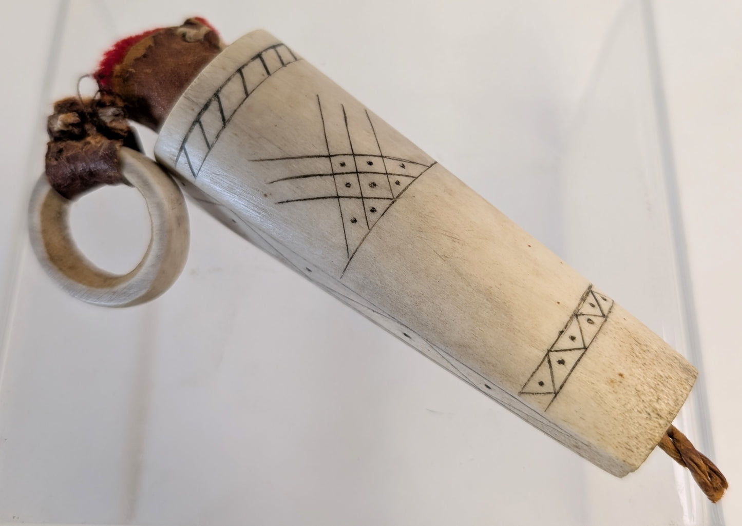 19th century Inuit Ivory pipe, antique antler necklace