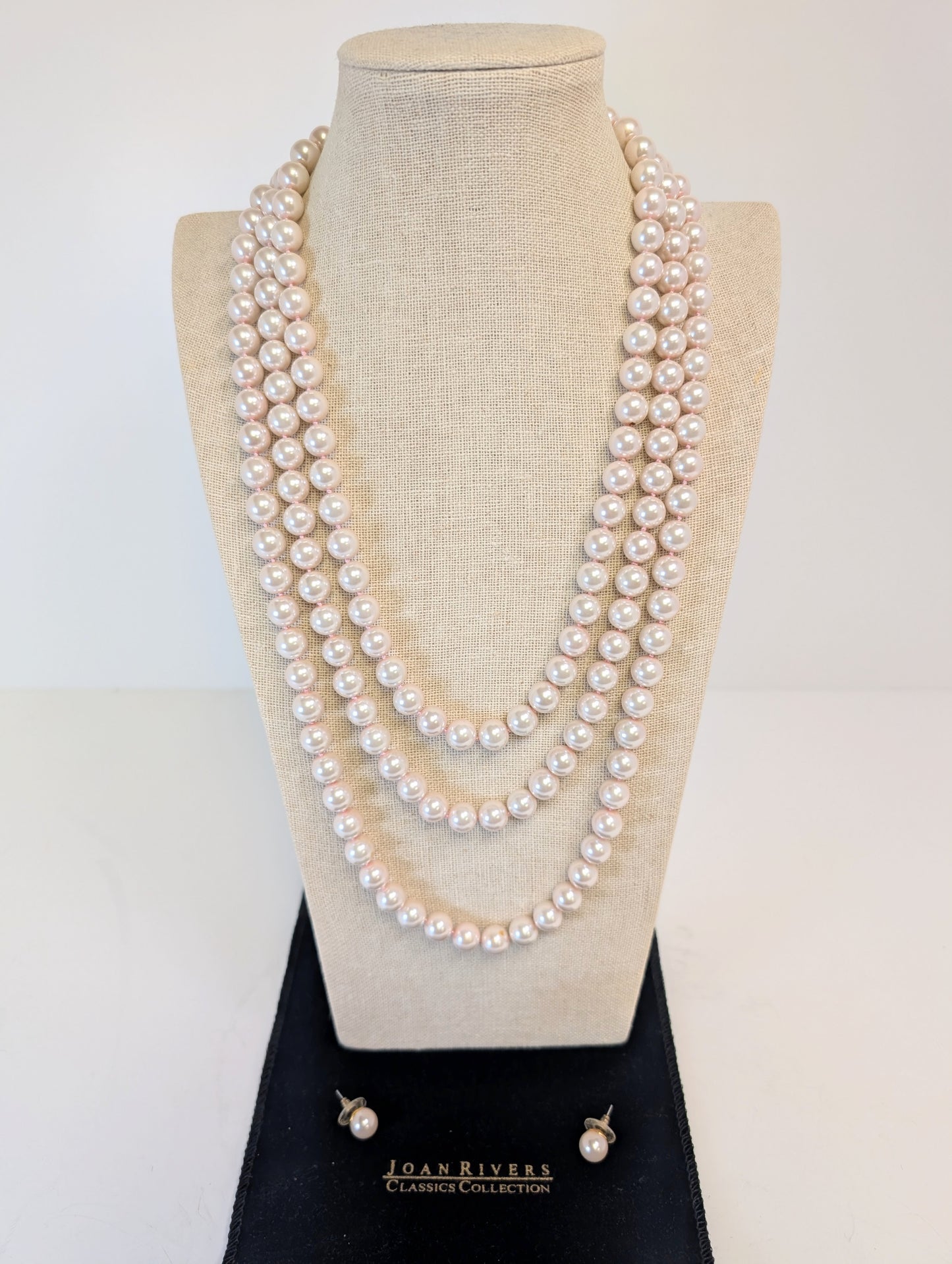 Joan Rivers Pink Glass Pearl Necklace Set Classic Collection