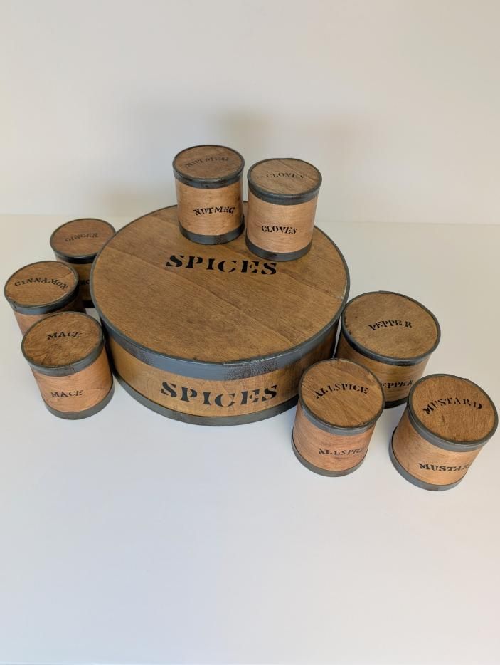 Primitive Style Spice Box Set 9-Pcs + Lids