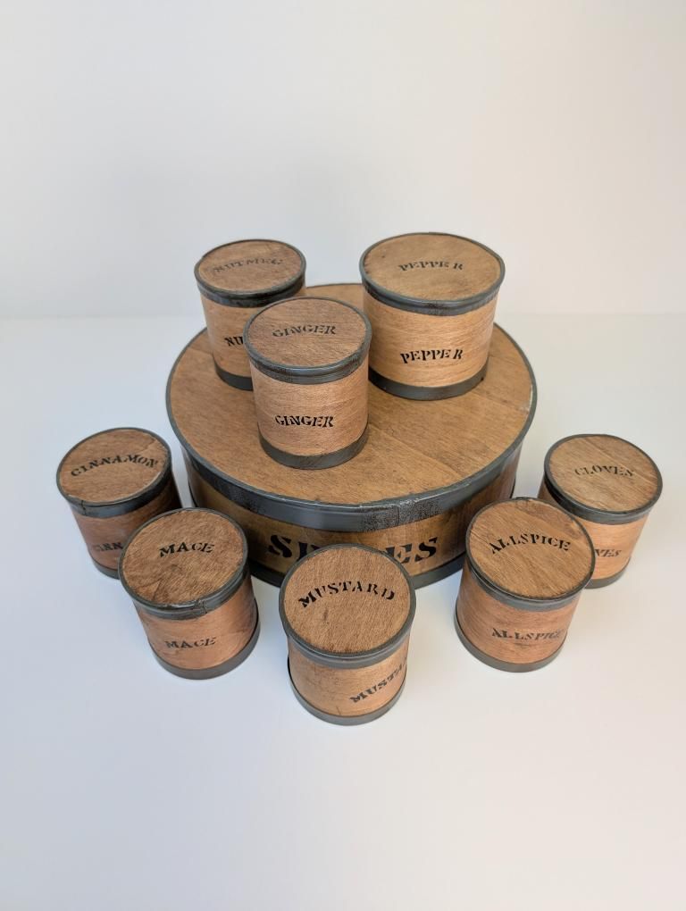 Primitive Style Spice Box Set 9-Pcs + Lids