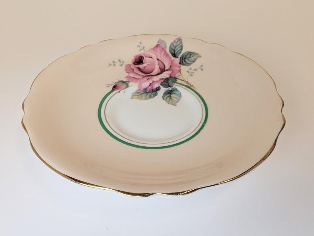 Two Rare Peachy-Pink Double Warrant Pink Cabbage Rose Paragon Tea Cups with Saucers