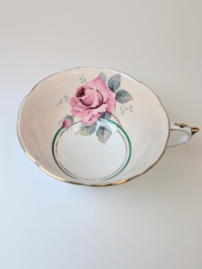 Two Rare Peachy-Pink Double Warrant Pink Cabbage Rose Paragon Tea Cups with Saucers