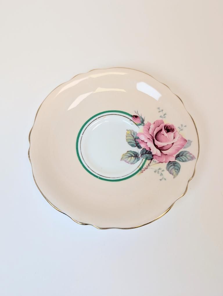 Two Rare Peachy-Pink Double Warrant Pink Cabbage Rose Paragon Tea Cups with Saucers