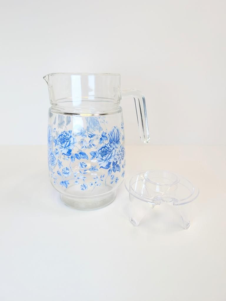 Vintage Blue + White Floral Print Lemonade/Iced Tea Pitcher Set 8 Pcs ...