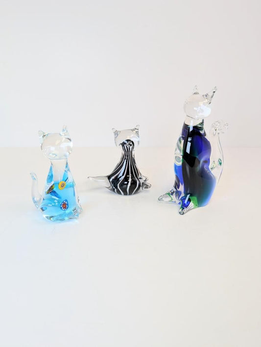 Trio of Blown Glass Cat Paperweight