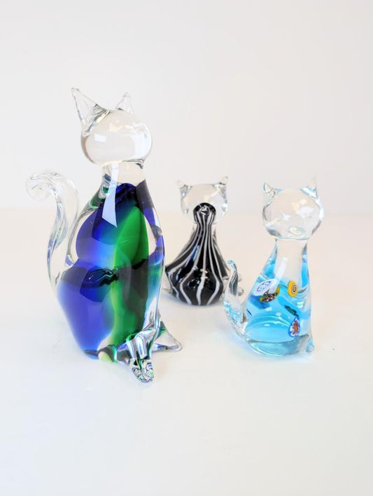 Trio of Blown Glass Cat Paperweight