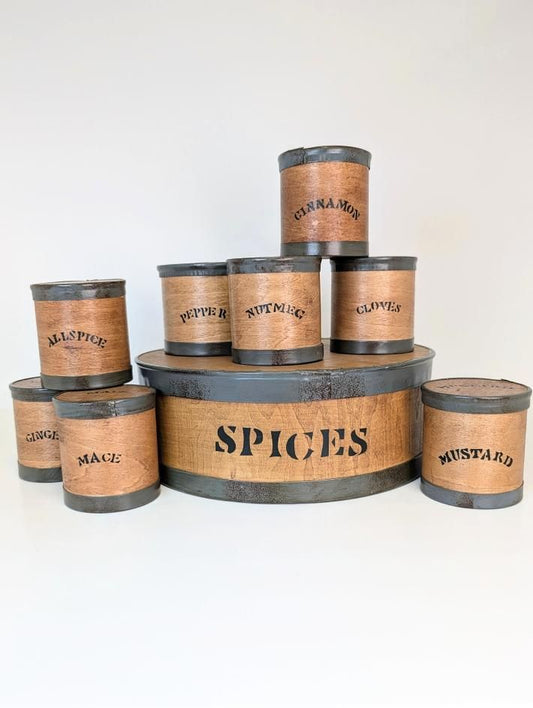 Primitive Style Spice Box Set 9-Pcs + Lids