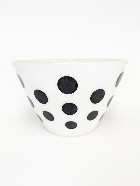 Rare 1950s 9.5" Fire King Black Polka Dot Milk Glass Mixing Bowl
