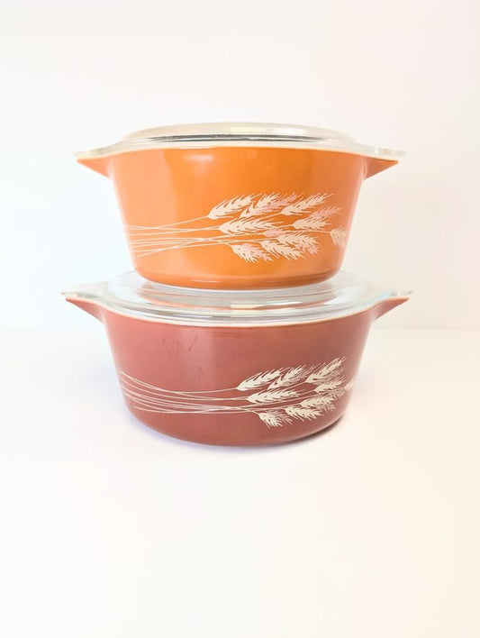 Vintage Pyrex 474-B, 475-B Harvest Wheat Casserole Set with Lids
