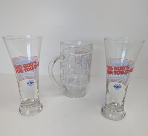 Budweiser Beer Glasses x3