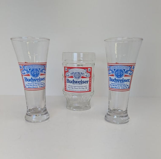 Budweiser Beer Glasses x3