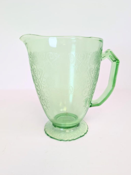 Hazel Atlas Florentine Uranium Depression Glass Pitcher Jug