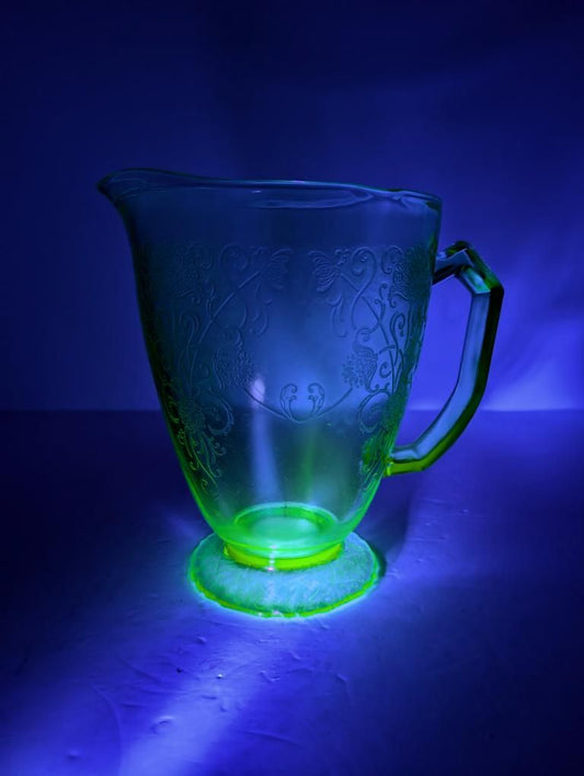 Hazel Atlas Florentine Uranium Depression Glass Pitcher Jug