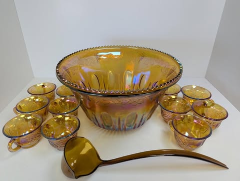 Indiana Carnival Glass Punch Bowl Set