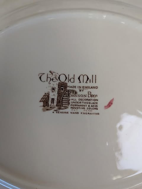 Vintage Johnson Brothers "The Old Mill" Tea Pot, Pitcher, Platter