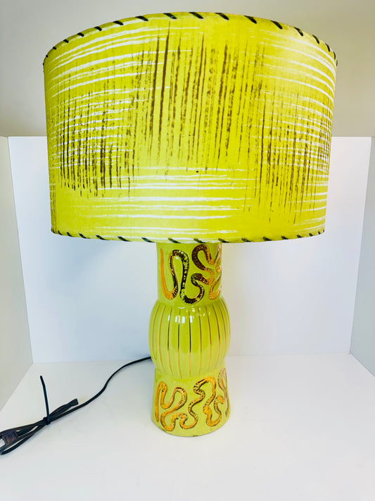 Fabulous Lamp Original Linen Shade Chartreuse Ceramic + Gold