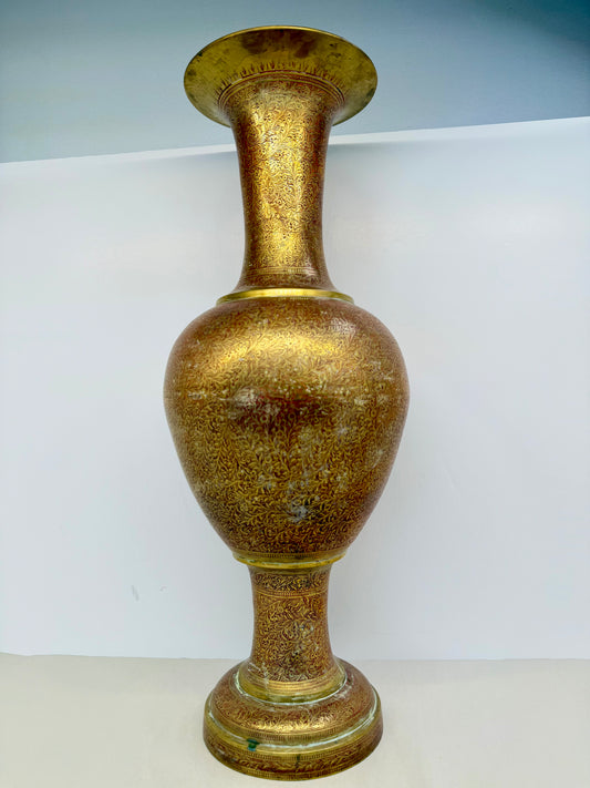 Tall vintage brass floor vase