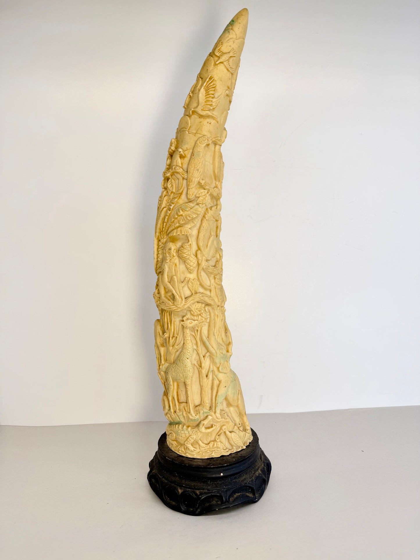 Faux Ivory Carved Animal Tusk