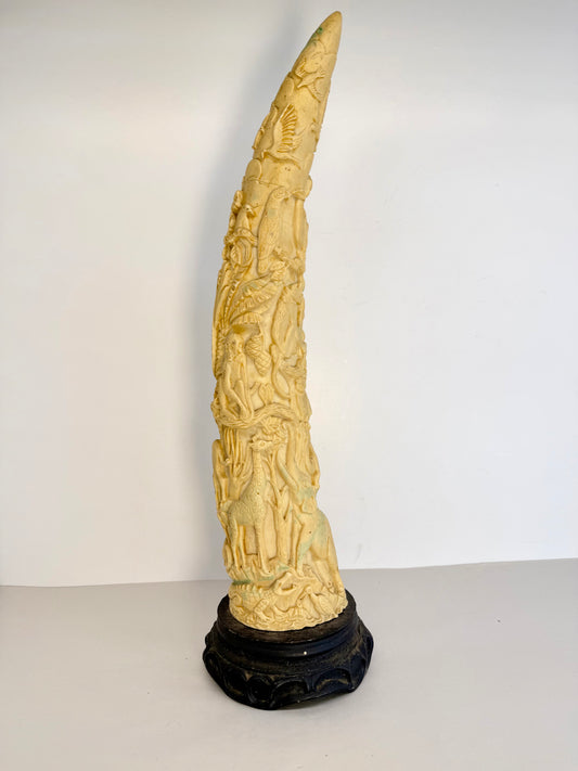 Faux Ivory Carved Animal Tusk