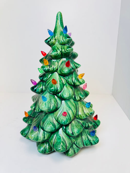 Vintage Green Ceramic Christmas Tree Perfect Condition No Base 11”