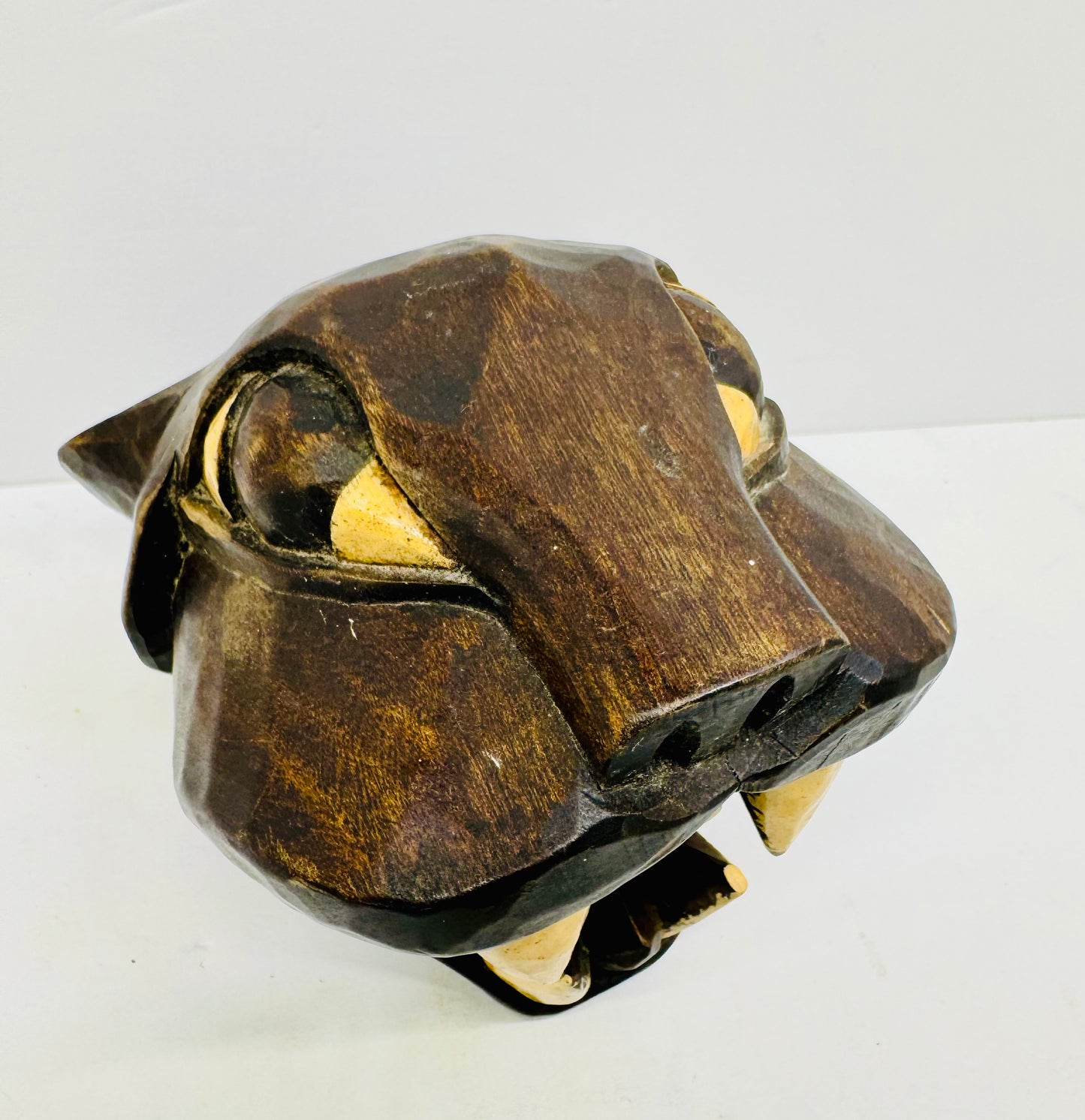 Hand Carved Wood Jaguar Head Sculpture