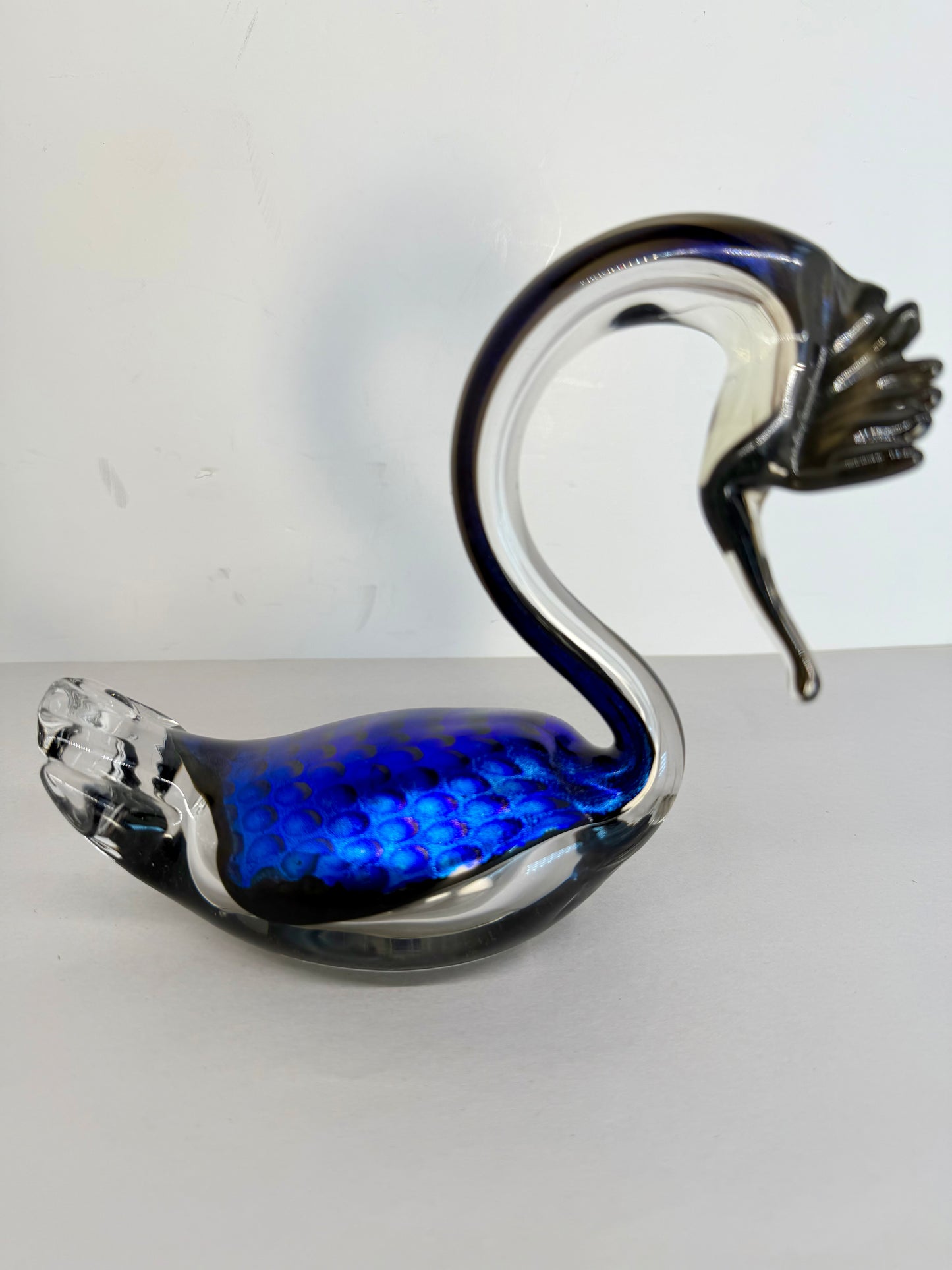 Blue Cut Crystal Glass Swan Bird Figurine