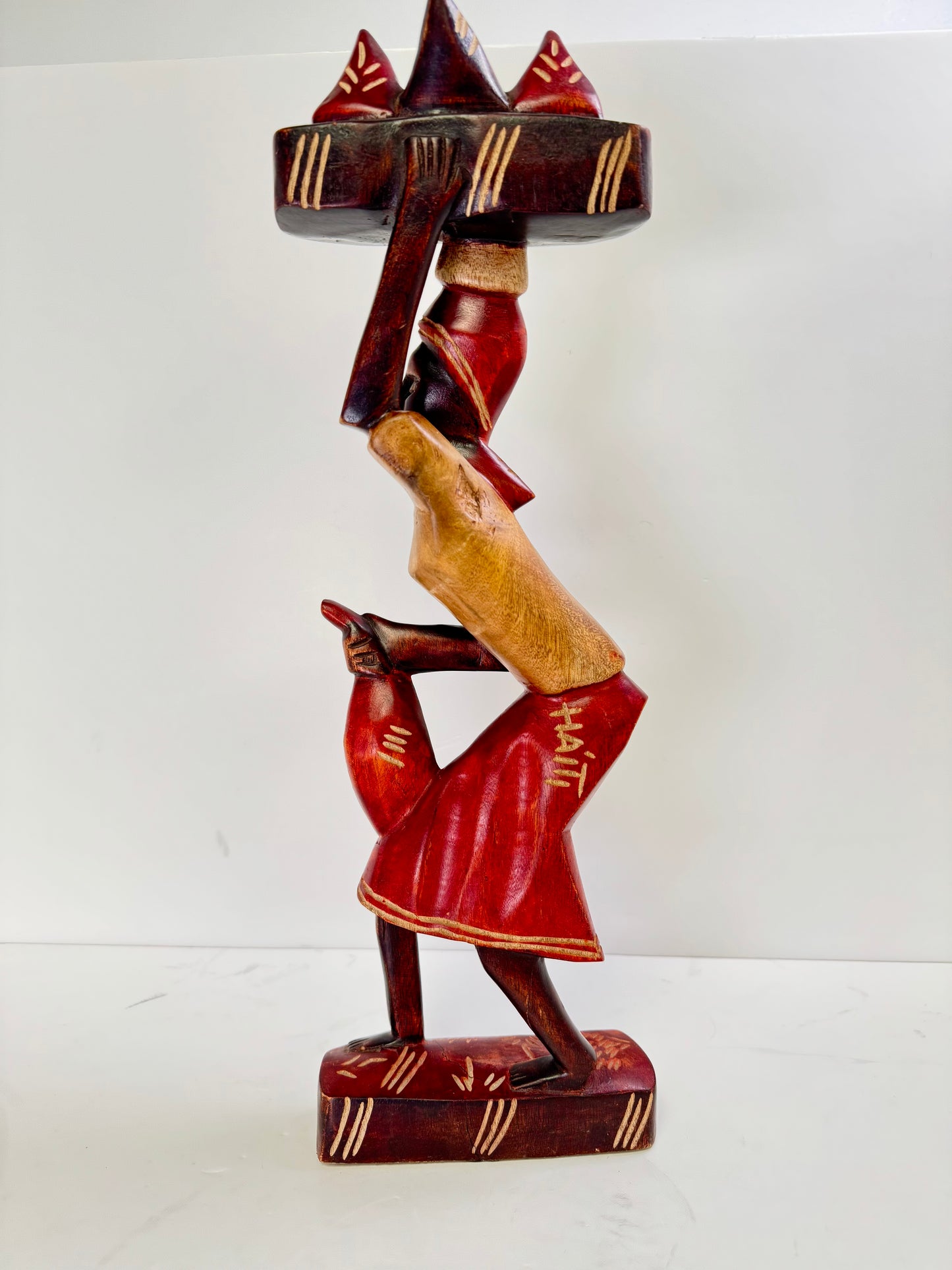 Haiti Wooden Figurine Hand Carved Woman Sculpture Hand painted
