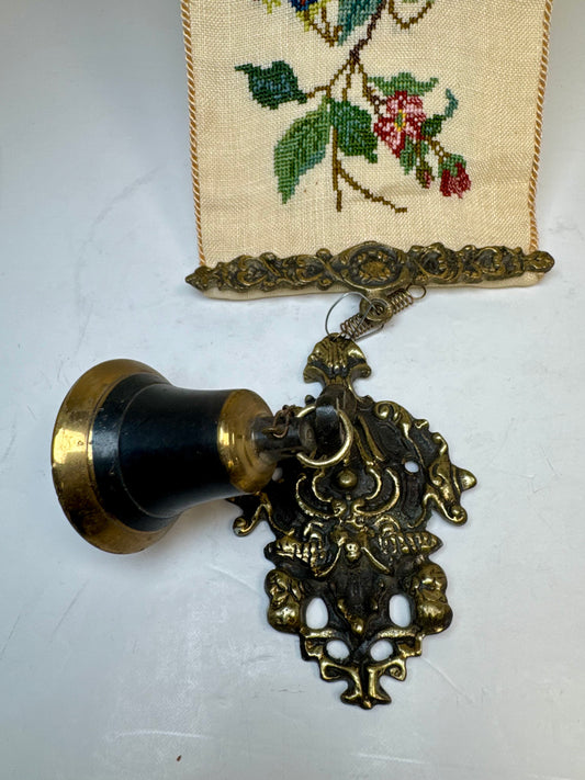 VINTAGE ANTIQUE STYLE FLORAL EMBROIDERED BUTLERS BELL PULL