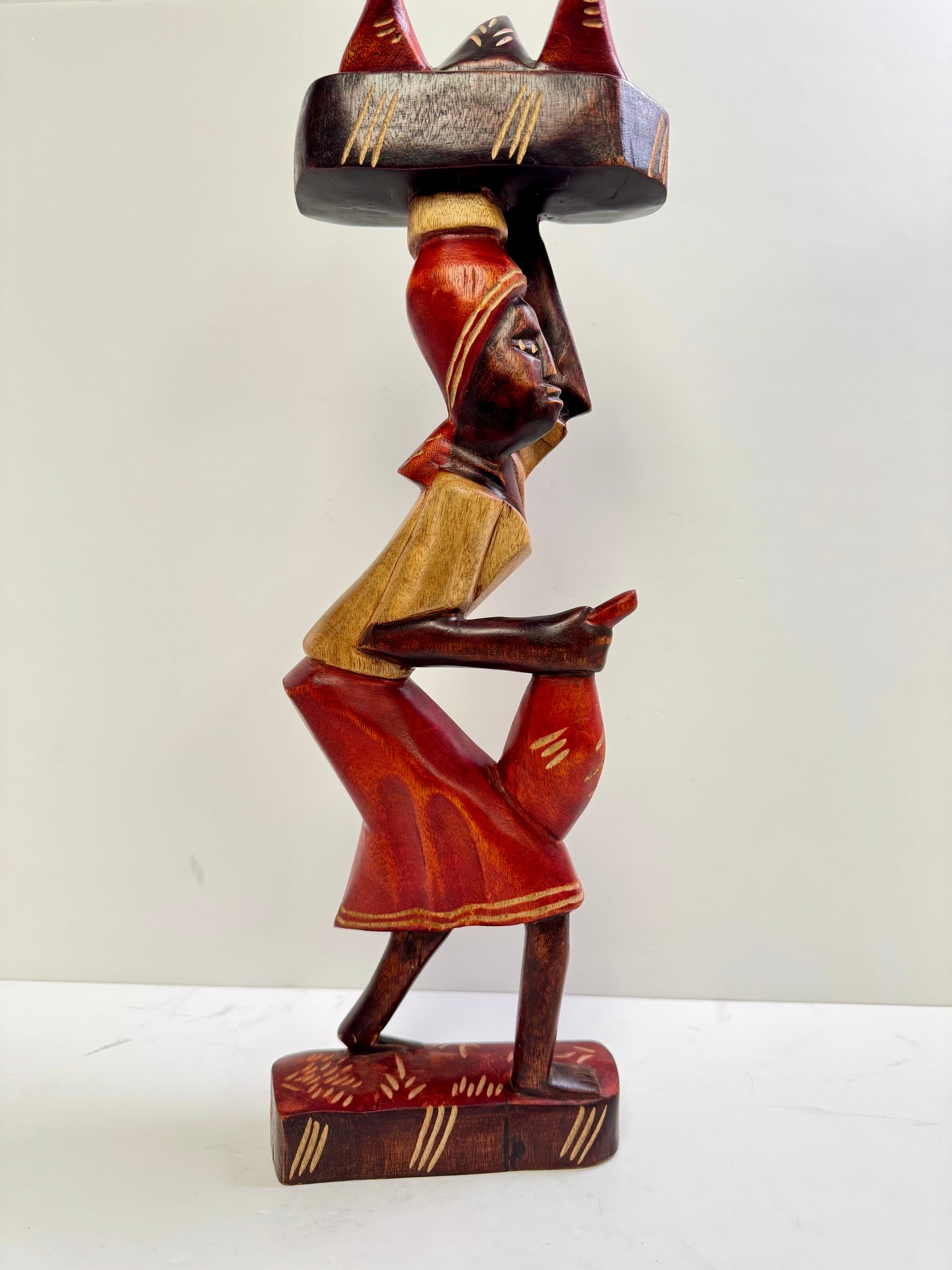 Haiti Wooden Figurine Hand Carved Woman Sculpture Hand painted