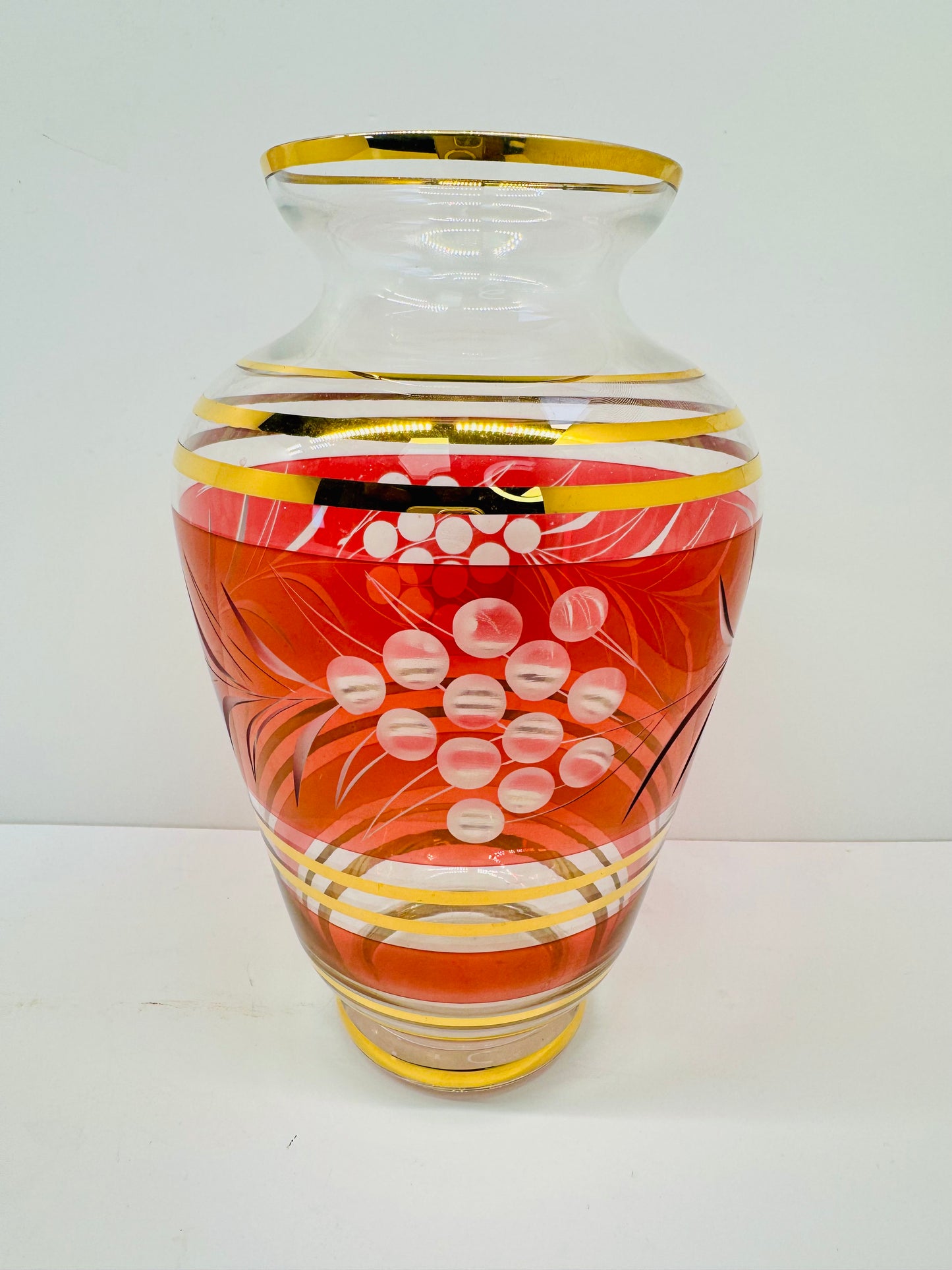 Bohemia Crystal Glass Red/White Vase