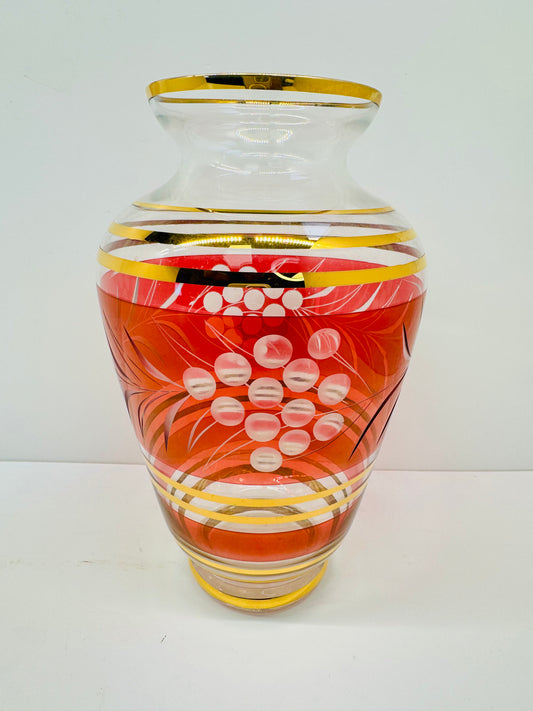 Bohemia Crystal Glass Red/White Vase