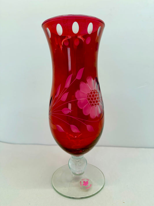Cranberry Glass Cornflower-Etched Vase